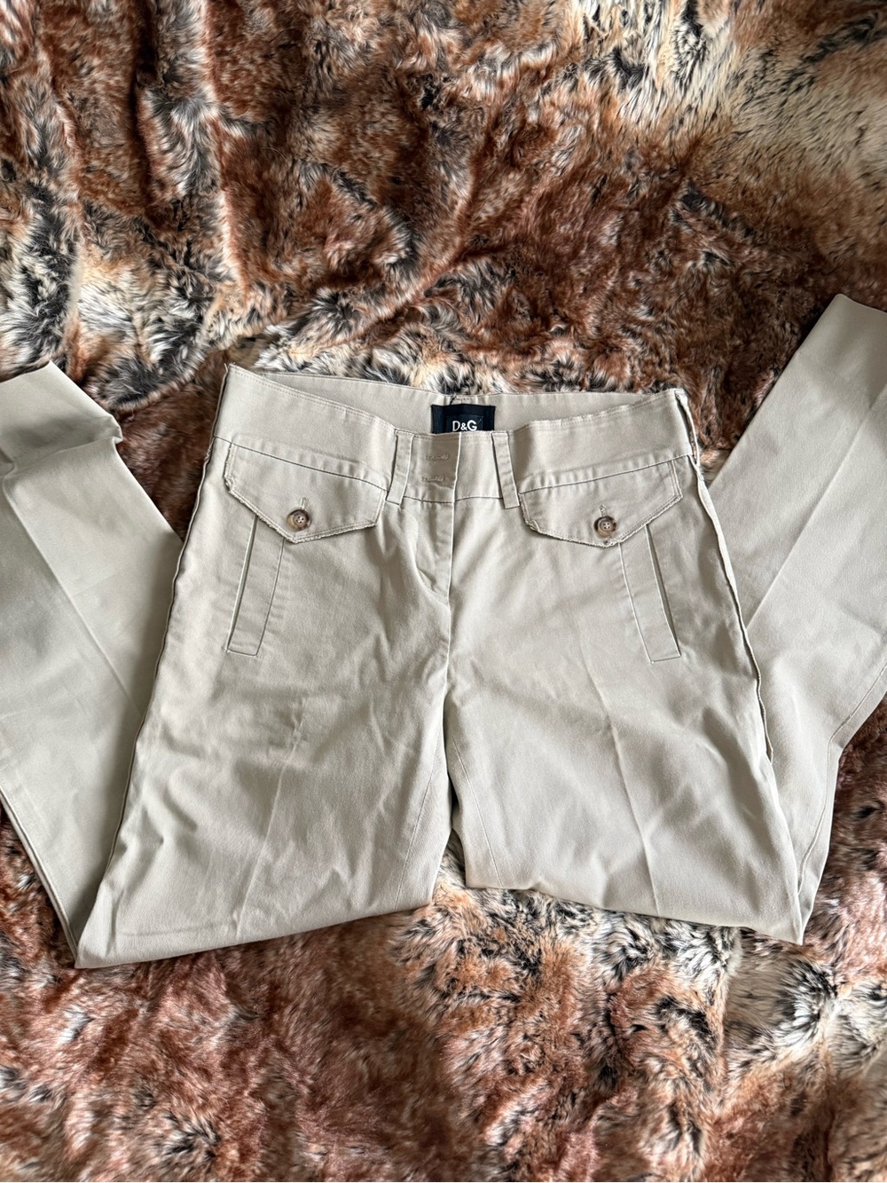 D&G Mid Waist Cotton Straight Pants in Beige Like New